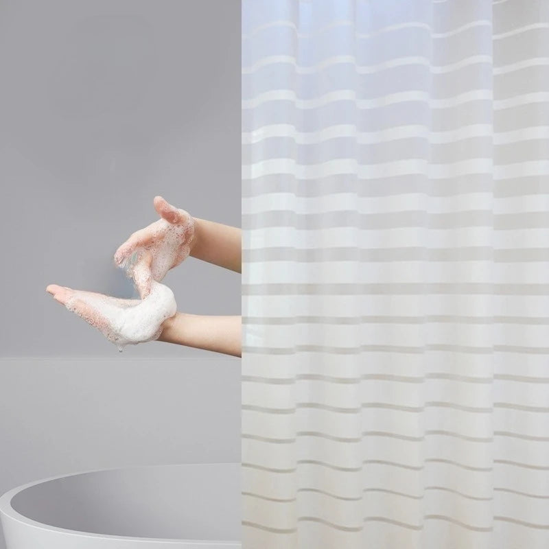 rideau douche moderne blanc rayures horizontales opacité ourlet standard peva 180cm 200cm