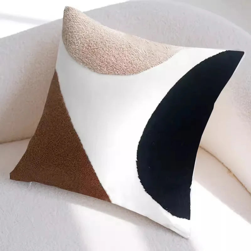 taies d'oreiller patchwork contemporain coussin carré blanc noir marron géométrique arrondi non toxique respectueux