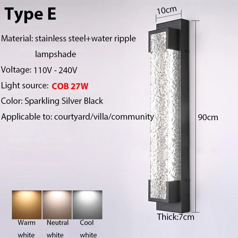lampe murale led noire contemporaine acier inoxydable ondulée ip65 réglable triac 3000k 6000k