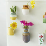 mini vase céramique artisanal aimants fleurs motif floral opacité vert beige marron bleu jaune