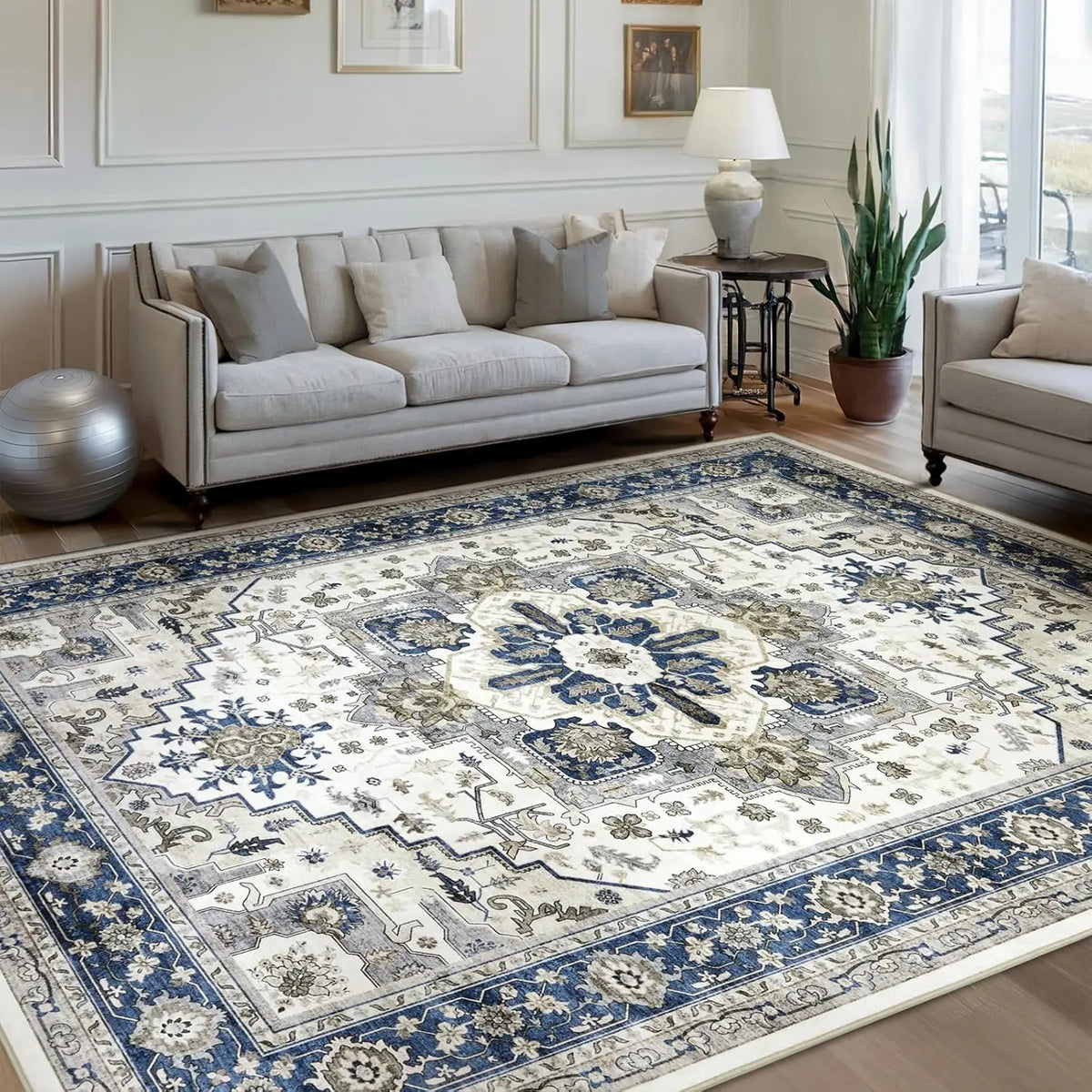 tapis sol floral géométrique bleu orange classique moderne chambre salonextérieur