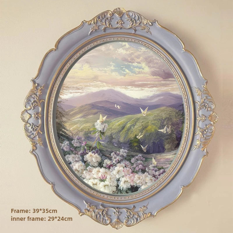 tableau classique bleu clair doré peinture l'huile cadre sculpté imitation bois chambre salon erotique