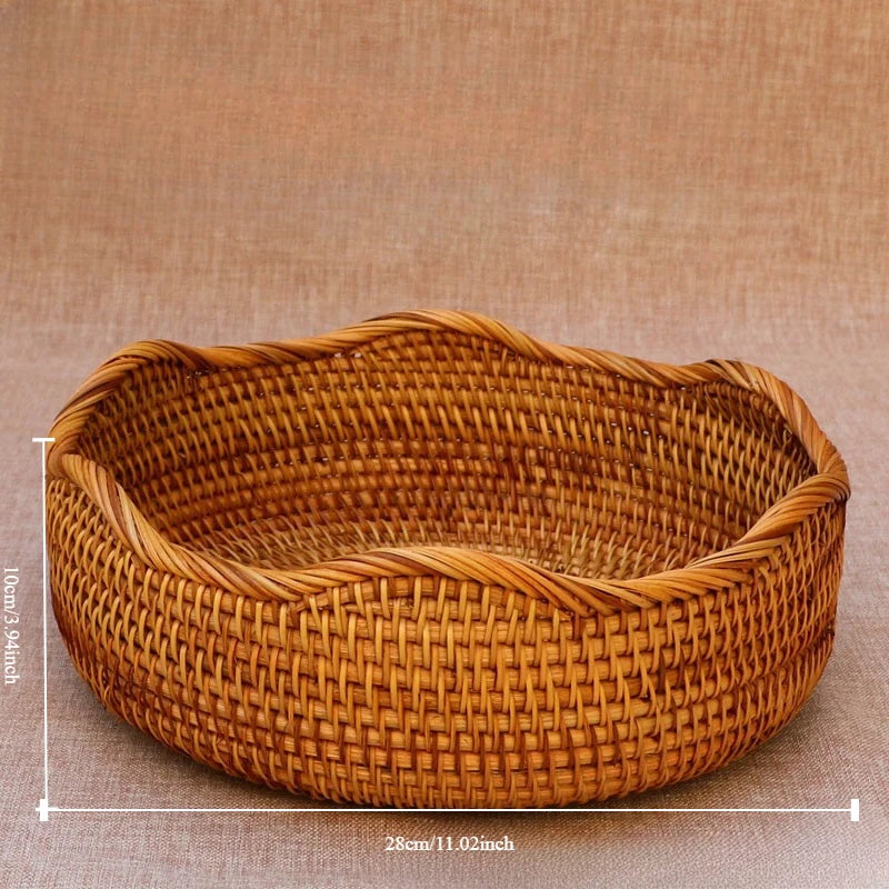 panier tissé rustique bohème rotin marron clair utilisation multiple décoration maison fruit eau arrondi