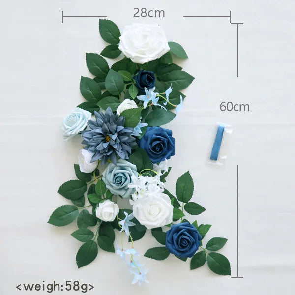 guirlande florale décoration mariage blanc bleu foncé roses dahlias chrysanthèmes extérieur romantique champêtre automnal