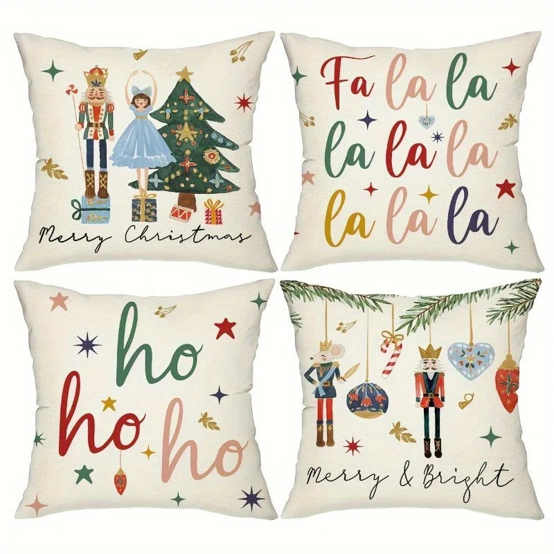 housses coussin noël imprimées motif soldat arbre cadeaux merry christmas fa ho ho ho