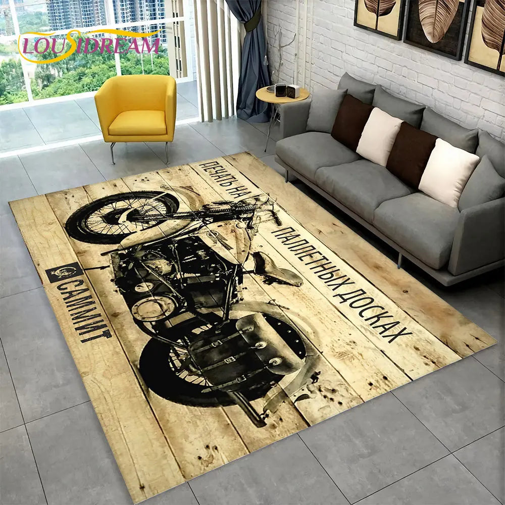 Tapis moto vintage gris foncé pour chambre