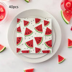 serviettes estivales pastelle motif pastèque blanc rouge festives pack 40 pièces