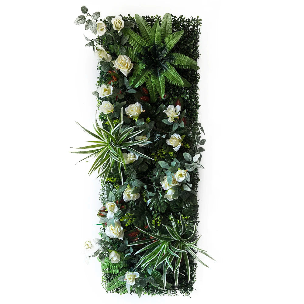 panneau végétal artificiel fleurs roses feuilles vertes décoration murale jardin mariage extérieur intérieur moderne