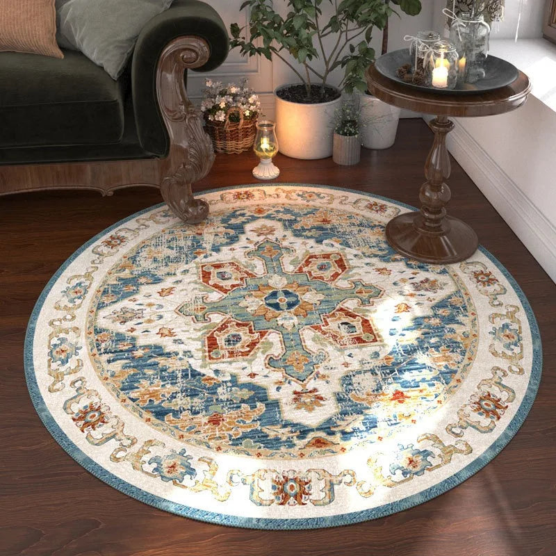 tapis rond ornements floraux multicolore moderne salon chambre extérieur lavable polyester polypropylène
