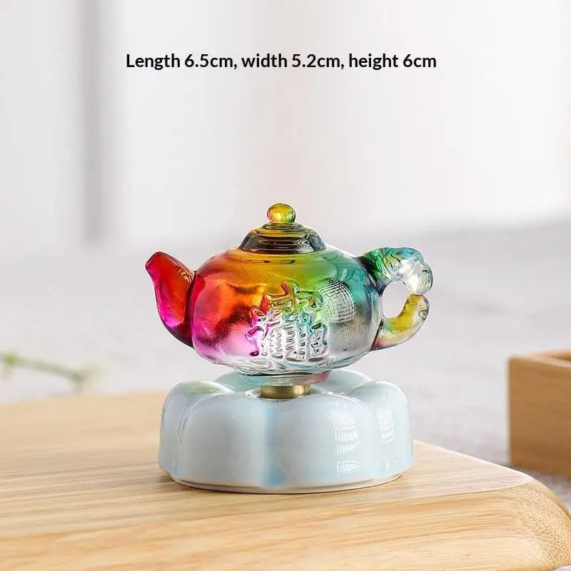 ornement théière résine multicolore transparente rétro vintage décoration table rotative amateur thé collectionneur