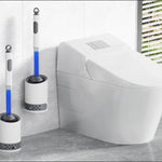 brosse wc moderne poils noirs support mural blanc bleu noir adhésif poignée détachable bouchon