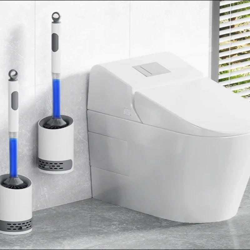 brosse wc moderne poils noirs support mural blanc bleu noir adhésif poignée détachable bouchon