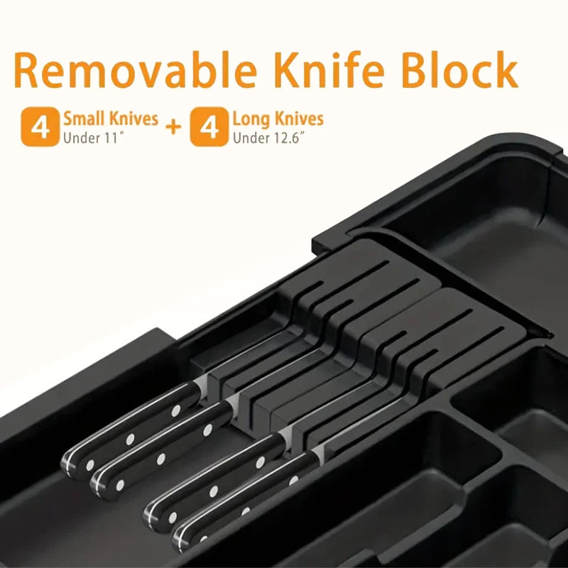 organisateur tiroir rangement cuisine moderne couverts vaisselle ustensiles extensible noir argenté