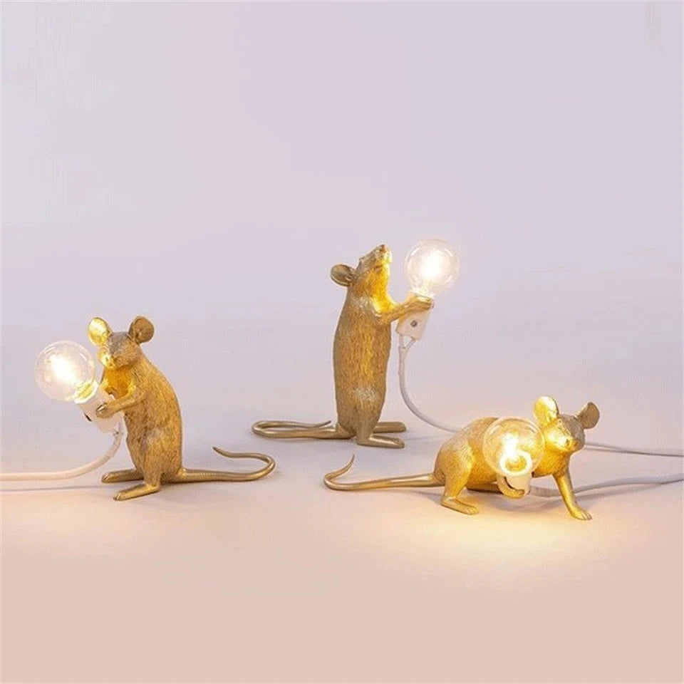 lampe souris forme animal blanc doré moderne minimaliste sans ombre interrupteur bouton