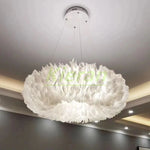 suspension lumineuse plumes blanc moderne 60cm led chaines lumière chambre
