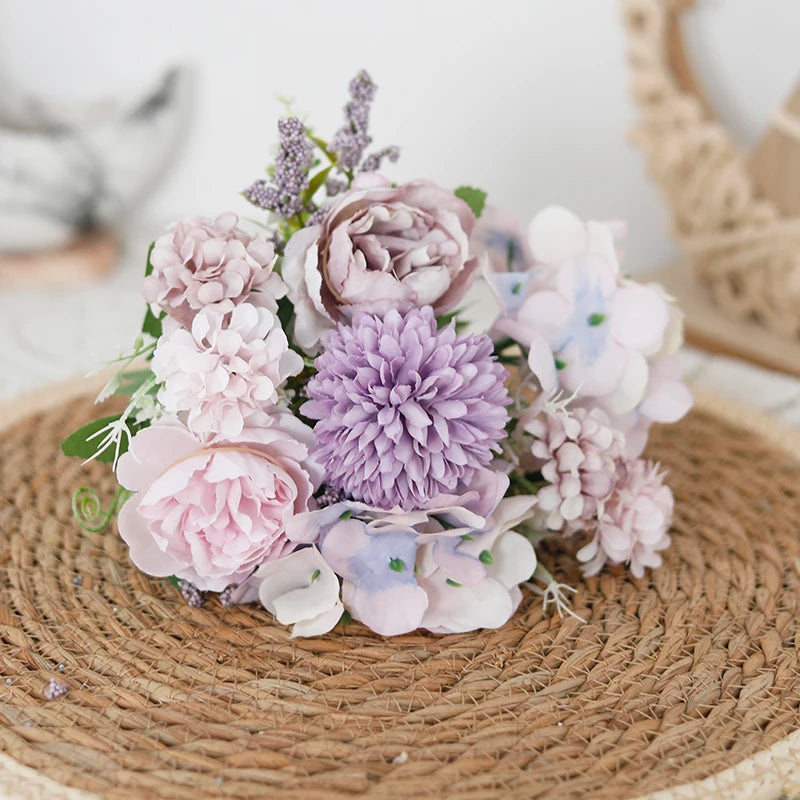 bouquet fleurs artificielles pivoine mariage anniversaire baby shower intérieur décoration élégante moderne bleu rose