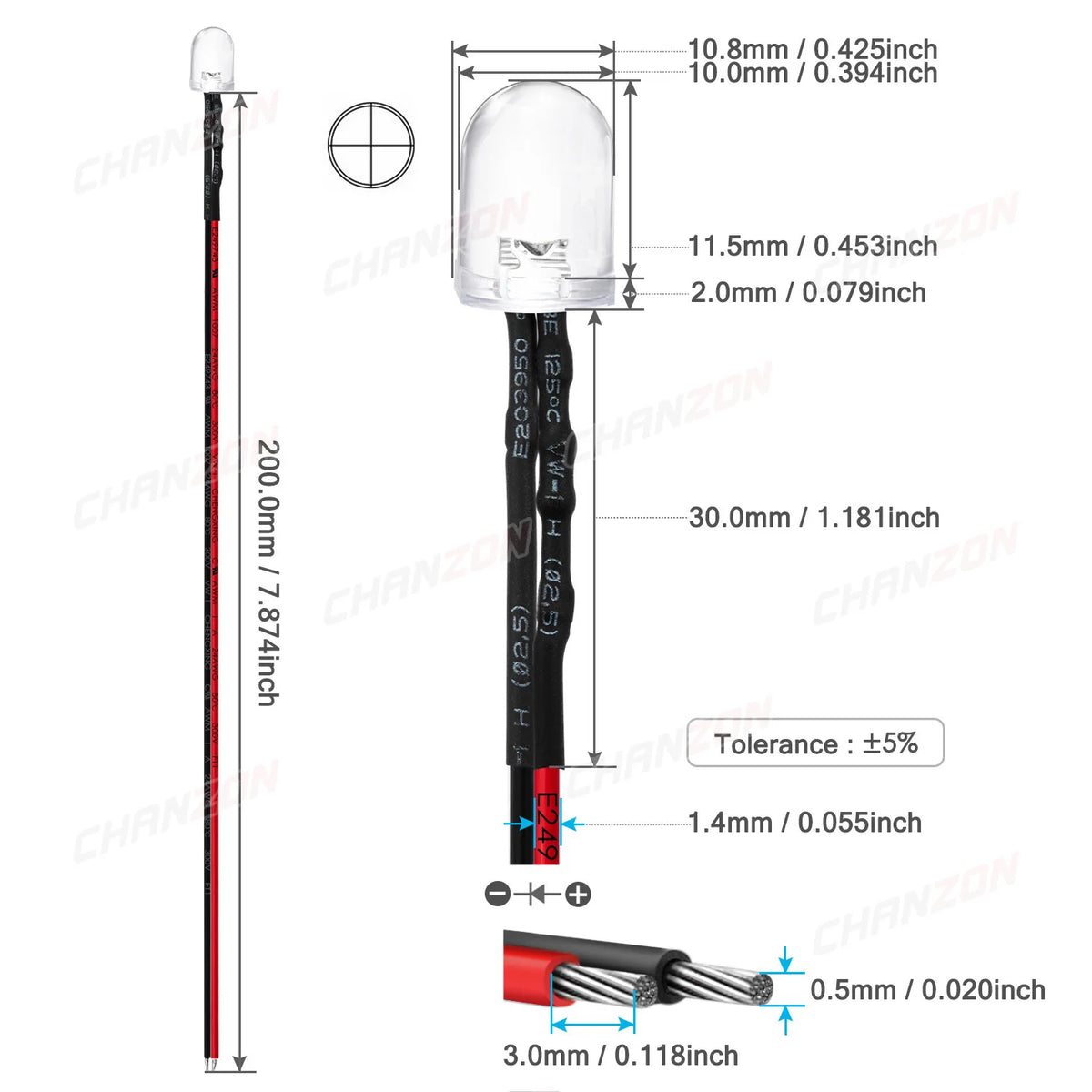 LED préamorties 10mm blanc rouge vert bleu jaune câble préinstallé résistance intégrée modernes
