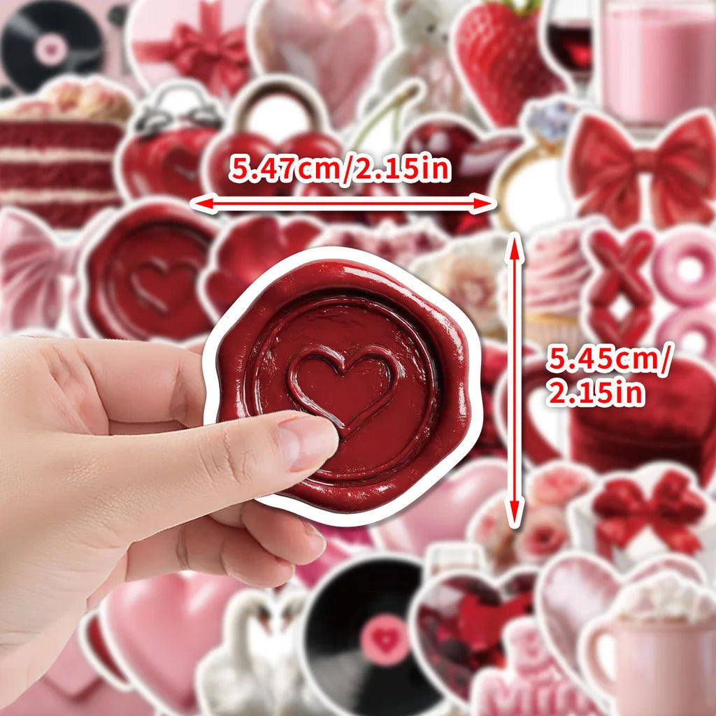 sticker adhésif romantique valentin coeurs fleurs gâteau bougies lettres bijoux rouge rose blanc