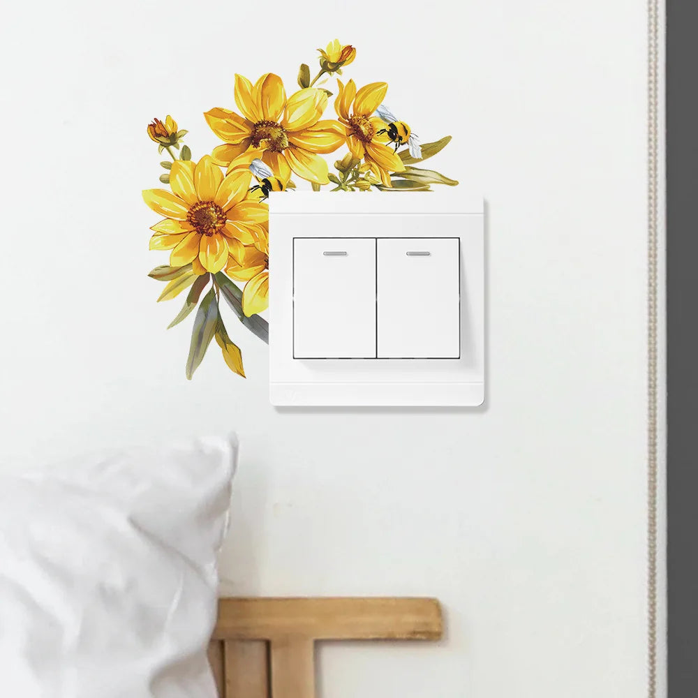 autocollant mural décoration plante fleur verte feuille moderne chambre salon pvc blanc