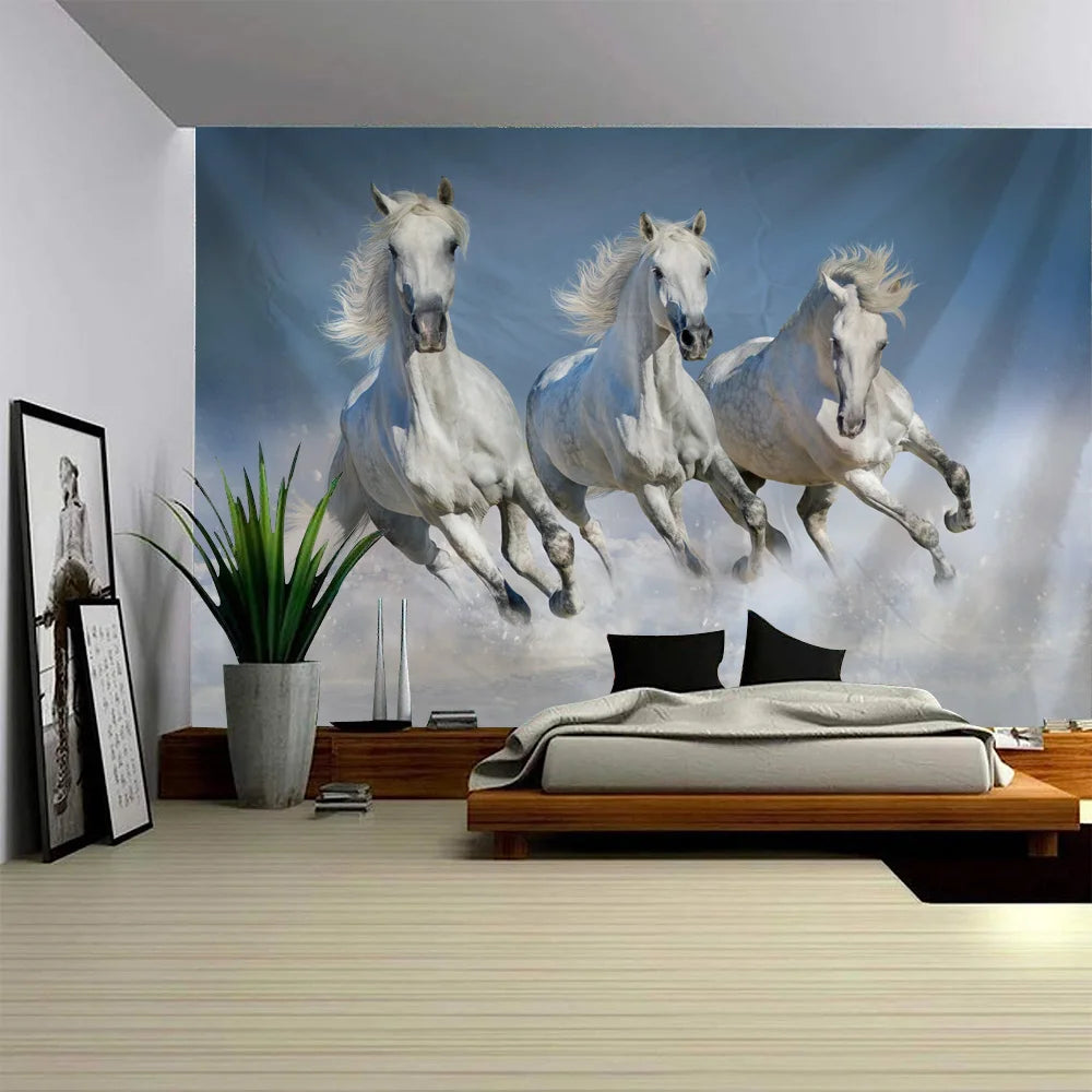Tapisserie murale cheval 3D en polyester couleur gris foncé