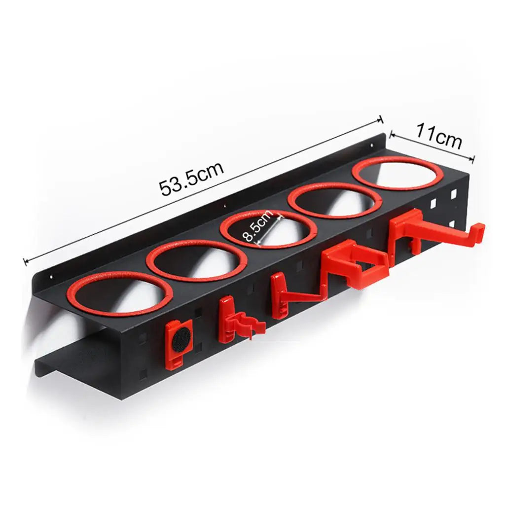 support mural bouteilles nettoyant noir rouge clips organisation garage pratique fonctionnel