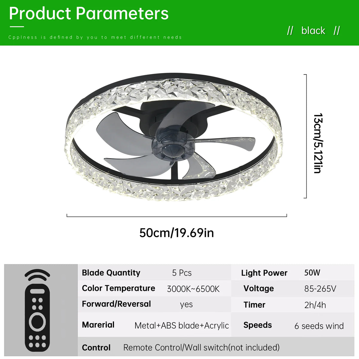 ventilateur led moderne télécommande blanc doré noir strass floral élégant chambre salon