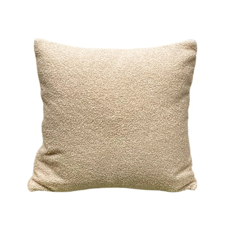 coussin carré moderne texture bouclée beige clair 45x45cm respectueux environnement fixations yeux