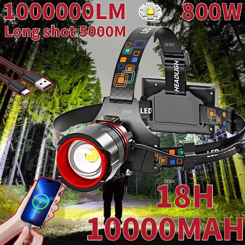 lampe frontale rechargeable led 800 lumens noir rouge blanc ipx7 étanche zoom modes campingurgence