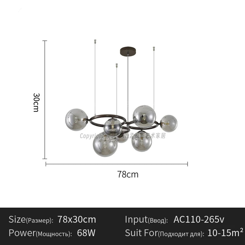 Suspension lumineuse moderne boule verre transparente câbles suspendus salle salon chambre