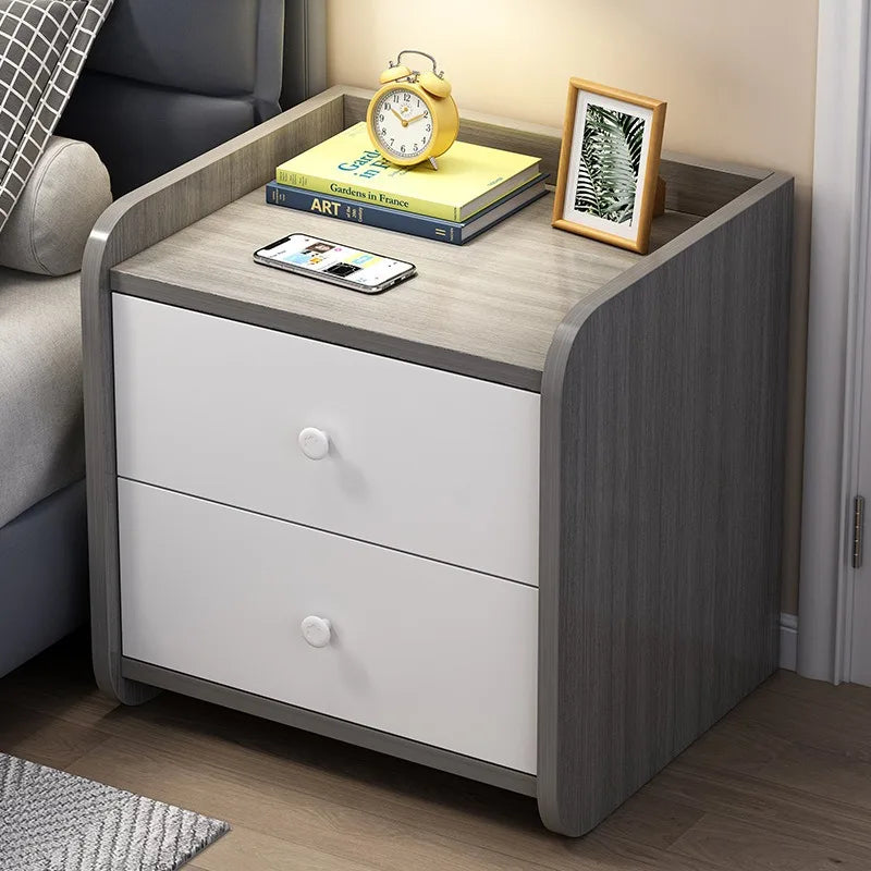 meuble chambre coucher moderne deux tiroirs bois gris blanc minimalistetable nuitcommodechevetappréciablesauvage