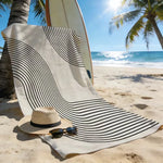 serviette plage géométrique moderne minimaliste rayures cercles or noir rapide absorption polyester rectangle