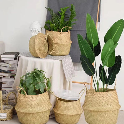 Panier en rotin avec poignées pour plantes