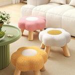 tabouret fleur pieds bois coussin peluche doux moderne rose vert jaune rouge chambre