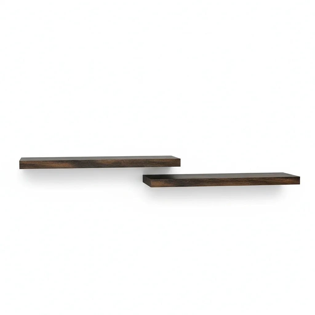 étagères murales noires modernes vis fixation grain bois synthétique 139.7cm long 23.6cm deep