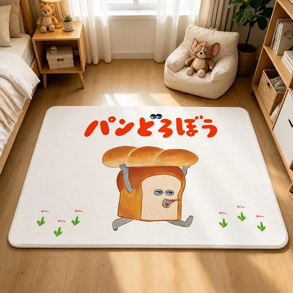 tapis illustration animée pain motif paysager mignon moderne sol antidérapant coton polyester resistant decoloration