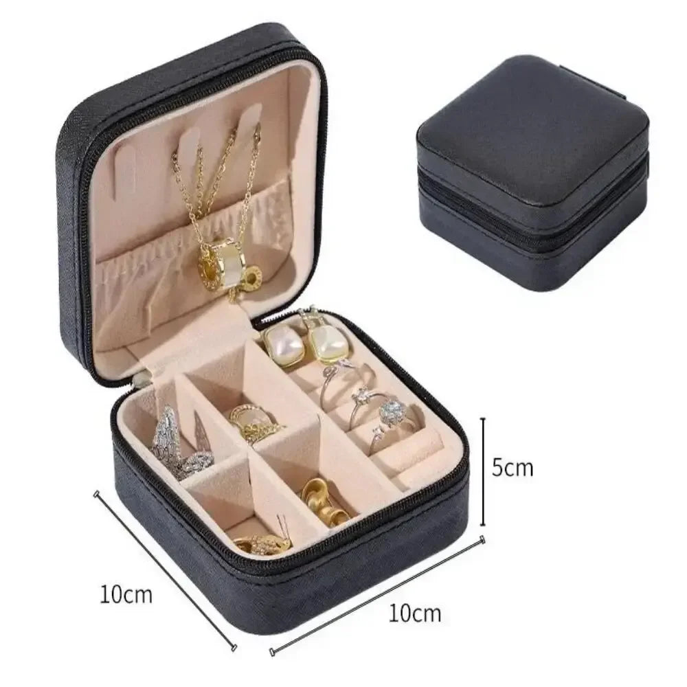 boîte bijoux cuir pu noir rose blanche bleue moderne compact glissière rangement bijoux