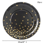 assiettes pois dorés noires gobelets serviettes tablecloth fête anniversaire mariage nouveauannée