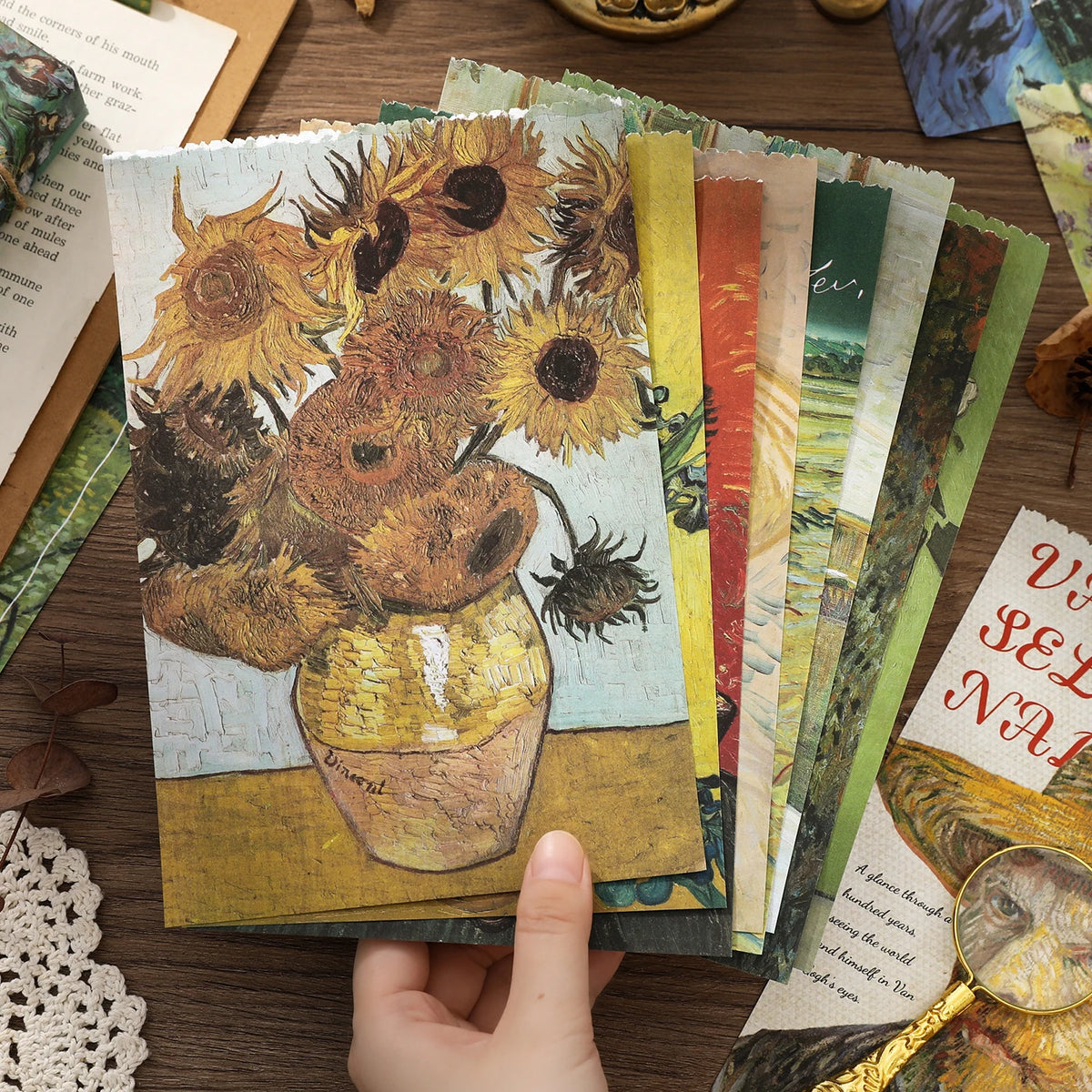 livre artistique van gogh impressions autocollants floral vert jaune blanc vintage.pages imprimees reproductions obras