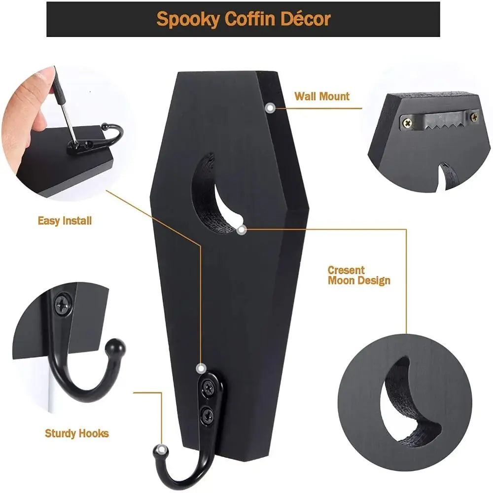 porte clés cercueil noir croix lune vis mural halloween moderne gothique décoration intérieure originalité