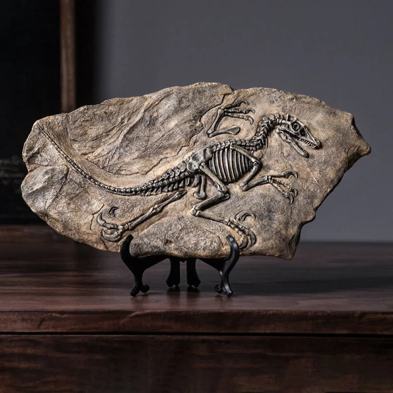squelette dinosaure résine décor maison salle gris marron clair os roche tringle noire réaliste