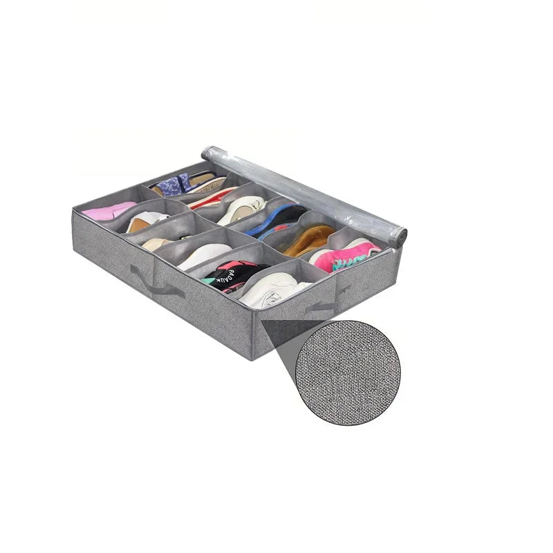 boîte chaussures pliable gris moderne poignées 12 16 paires tissu noir