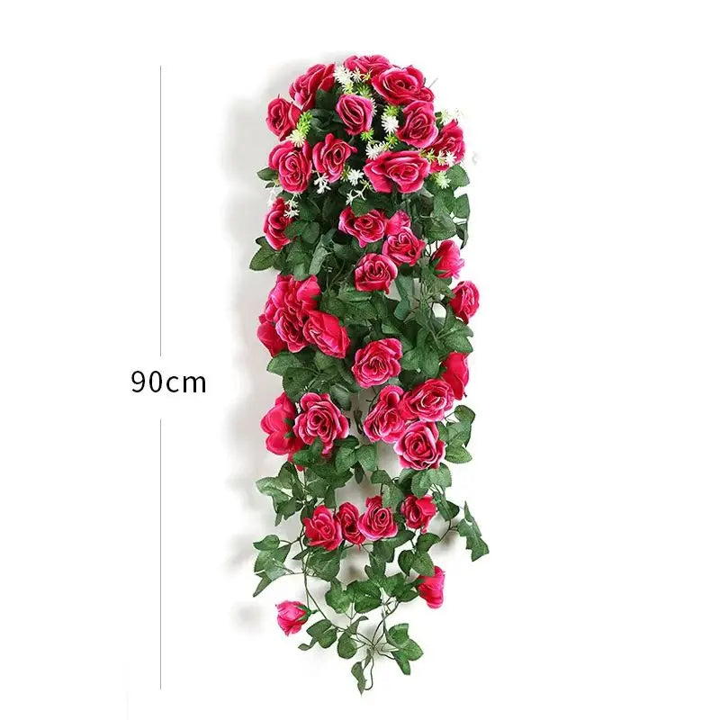 décoration murale guirlande florale roses artificielles feuilles vertes suspension intérieure mariage