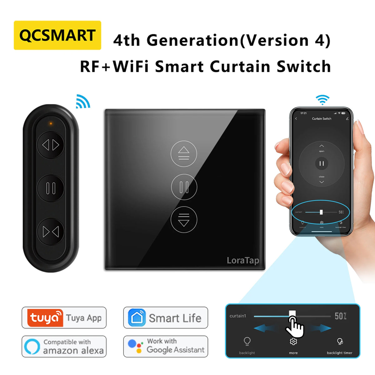 interrupteur rideau intelligent rf wifi google alexandre compatible motor stores télécommande noire moderne