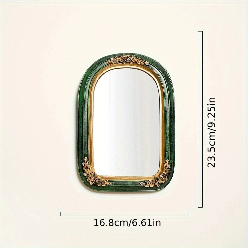miroir maquillage vert ornements floraux dorés texture grunge baroque support triangle erotique sculpté vintage