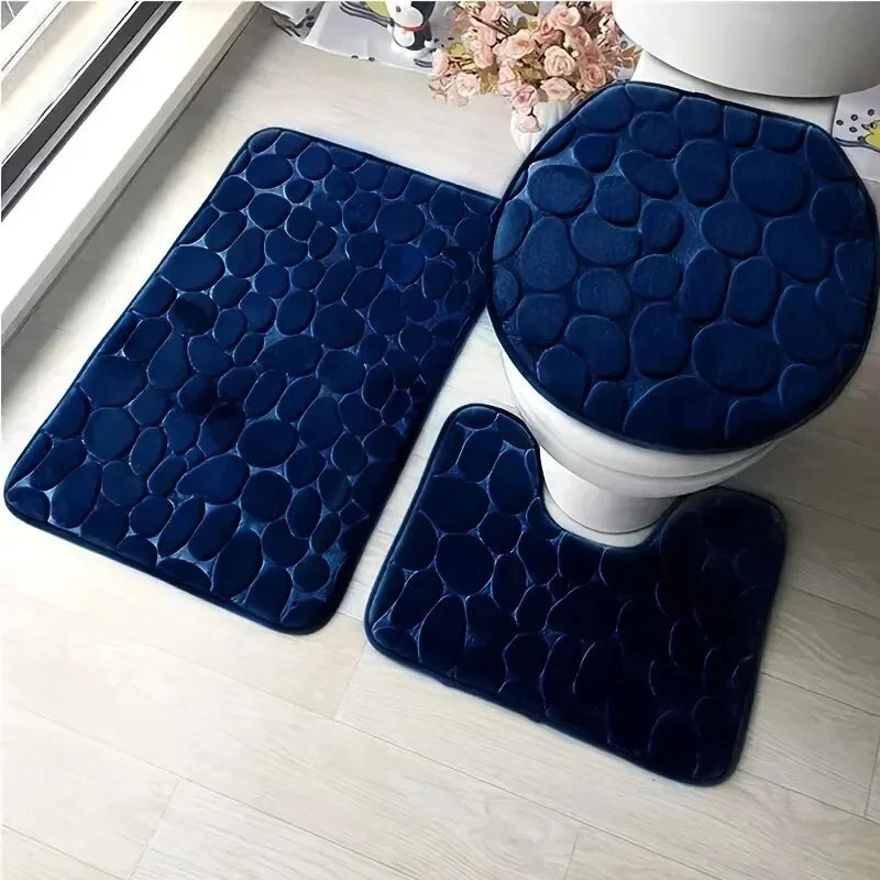 tapis toilette moderne gris marron bleu marine texture galet anti dérapant absorbant tapis bain
