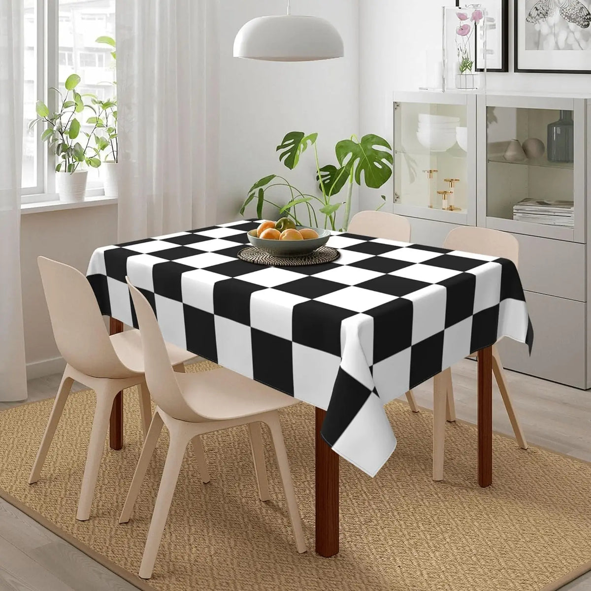 nappe imperméable carreaux noir blanche moderne cuisine réutilisable polyester table décoration fête mariage