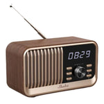 Radio-réveil en bois brun avec affichage LED et haut-parleur