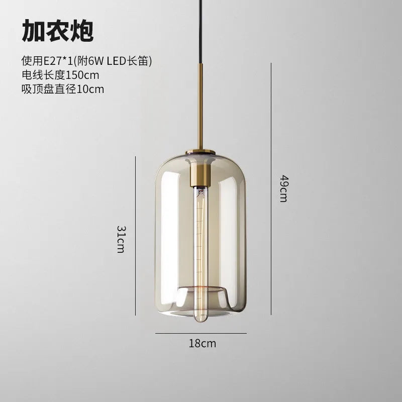 suspension lumineuse moderne minimaliste transparent beige ampoule e27 câble noir 150cm 10cm diamètre flux