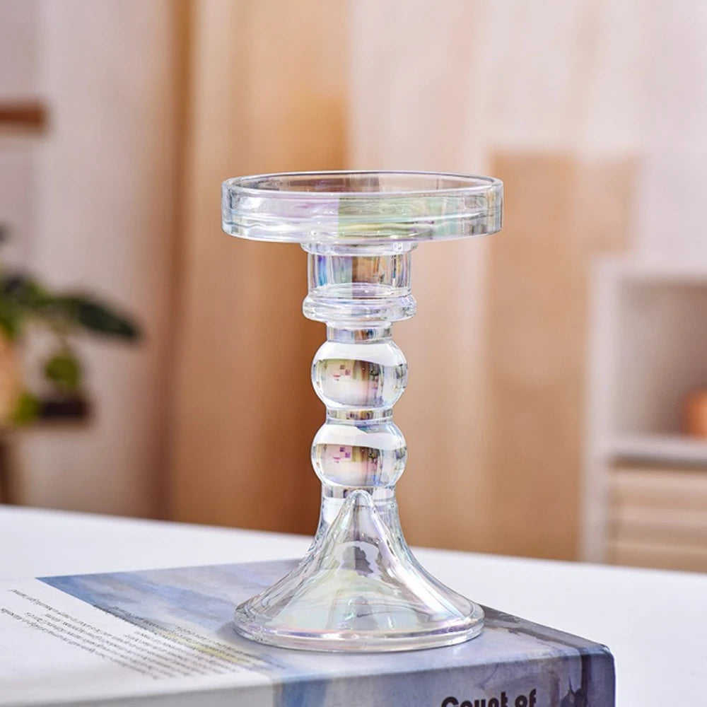 support bougie verre rose vert motif diamant décoration table mariage classique objet déco maison