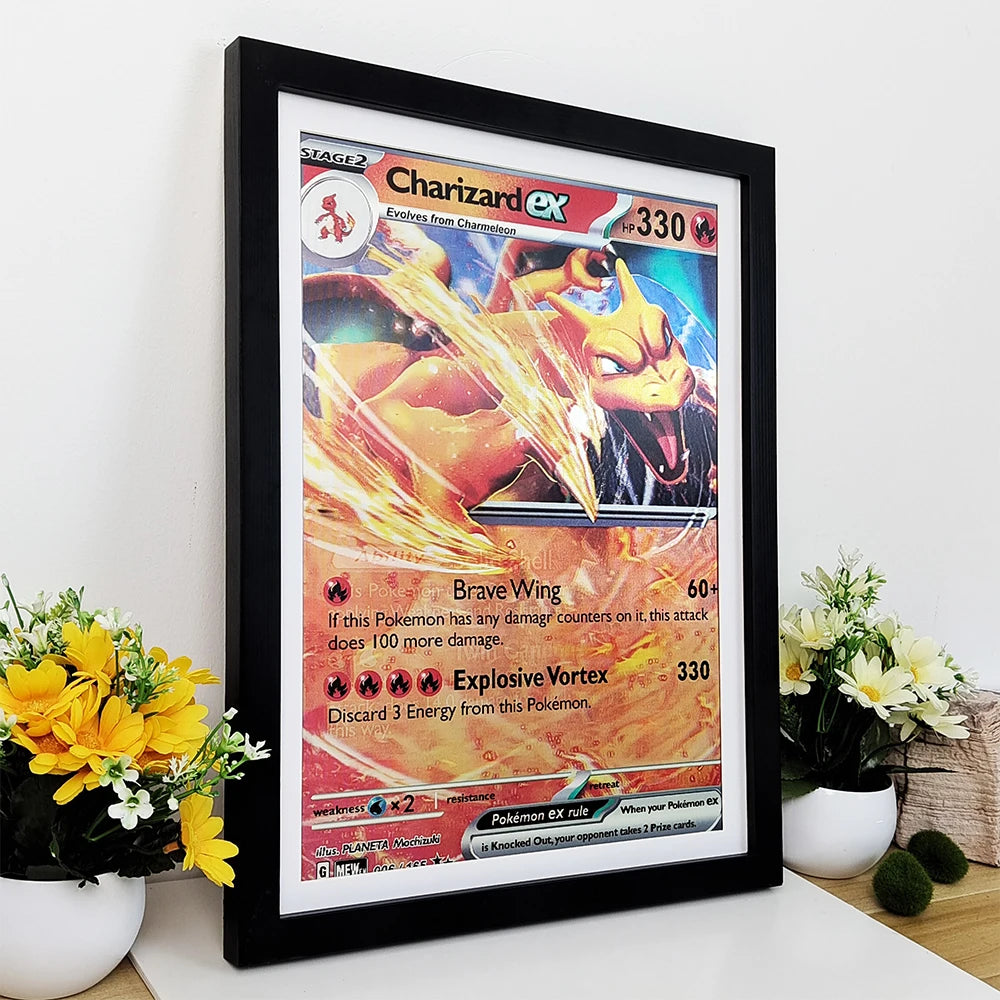 affiche lenticulaire 3d anime pokemon carte charizard squirtle bulbasaur effet 3d art mural orange